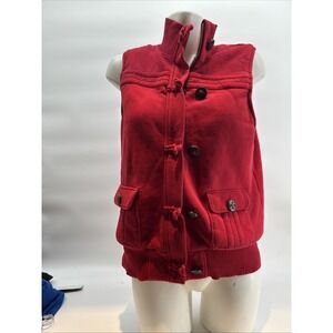 OLD NAVY Red Fleece Lined Zip And Button Front Moc Neck Vest Women's Size L